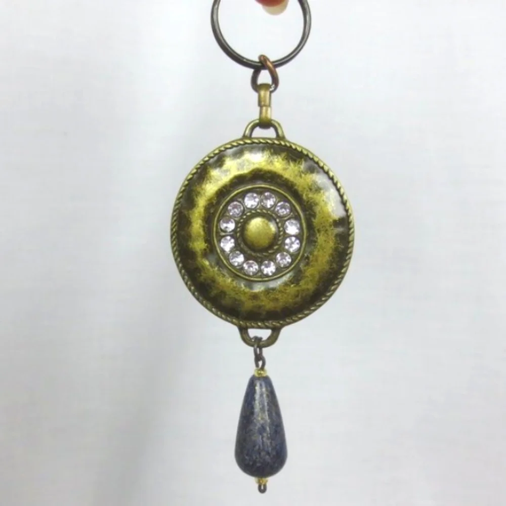 New Handmade Keychain Bag Charm Beaded Boho Antique Brass Rhinestones Faux Gem